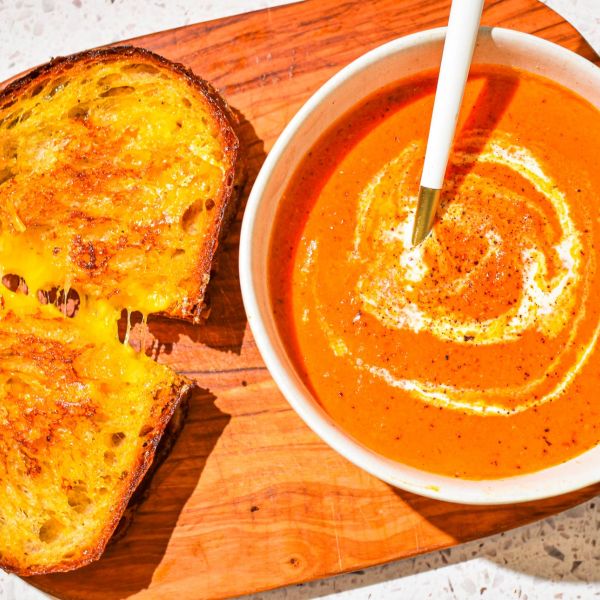 Creamy tomato soup featured on Clebby's cooking with cannabis recipe website.